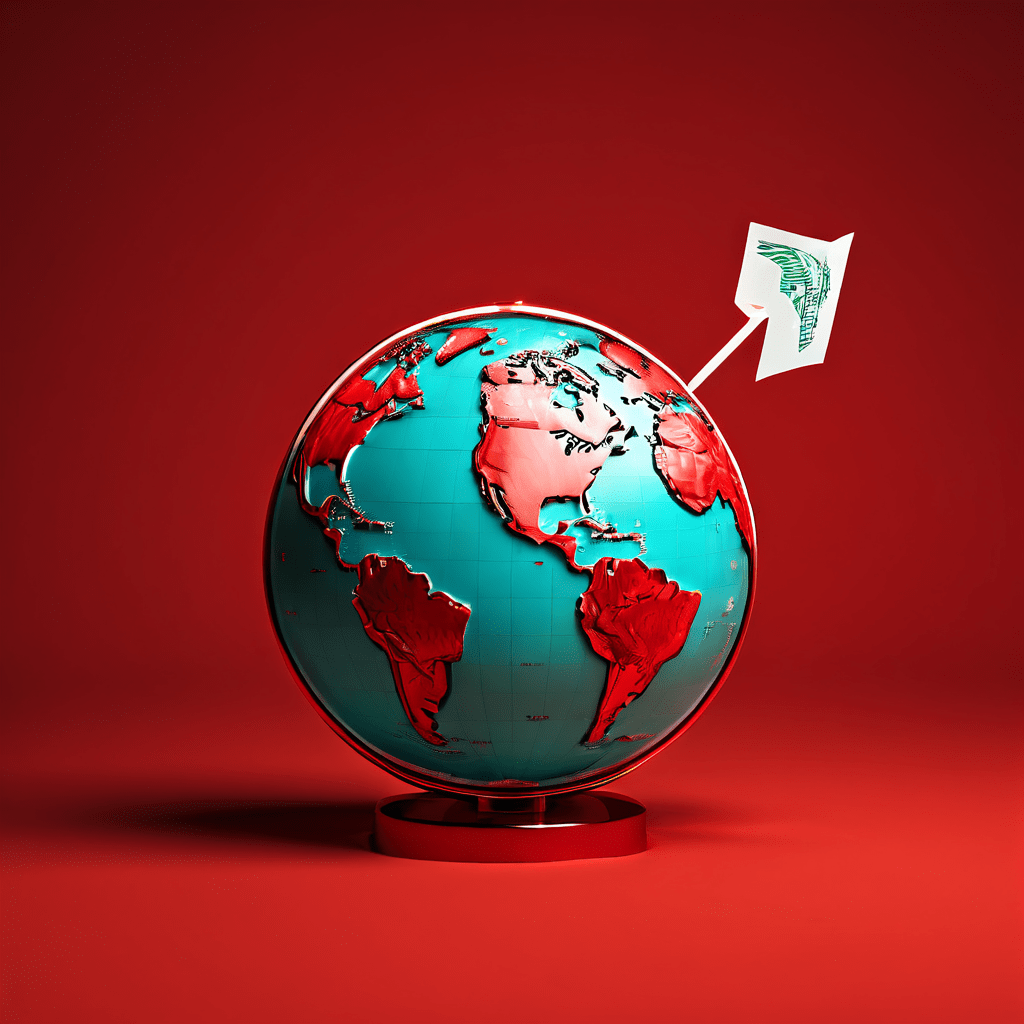 작은 지구본 위에 두 나라 사이를 가로막는 두꺼운 빨간 벽이 있고 그 앞에서 소규모 송금 화살표가 막힌 모습이다.